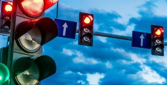 Traffic lights at an urban intersection