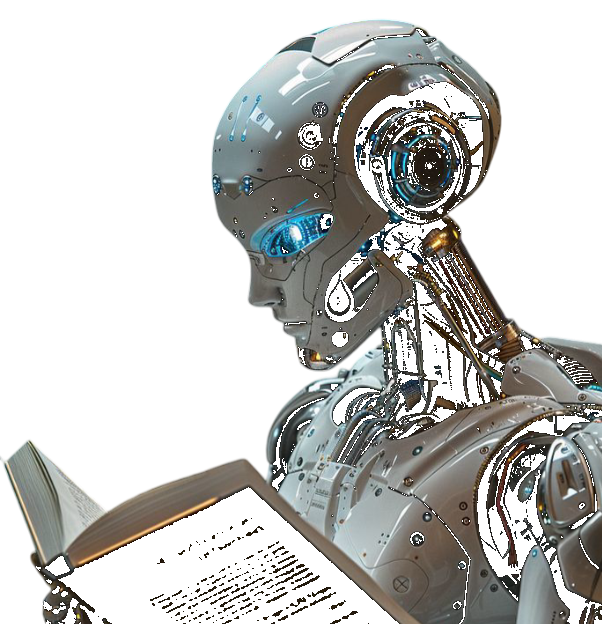 Humanoid robot reading a book